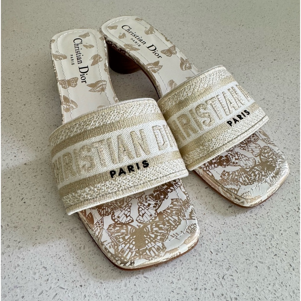 SOLD Christian Dior Dway Heeled Slides EU 37 US 7 White and Gold - Picture 4 of 10